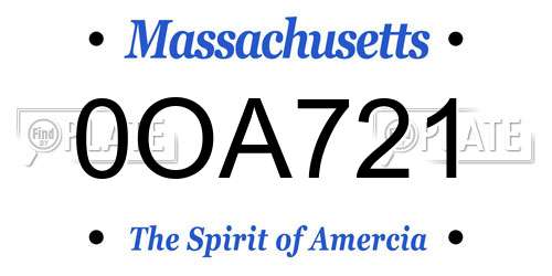 0OA721 Massachusetts License Plate