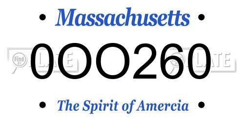 0OO260 Massachusetts License Plate