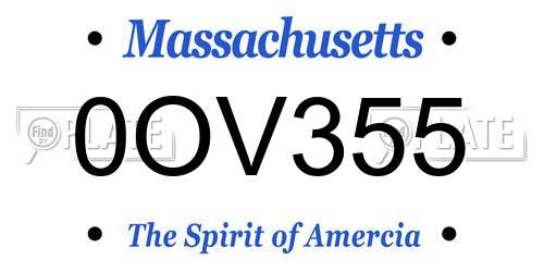 0OV355 Massachusetts License Plate