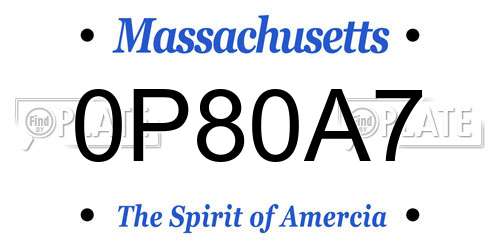0P80A7 Massachusetts License Plate