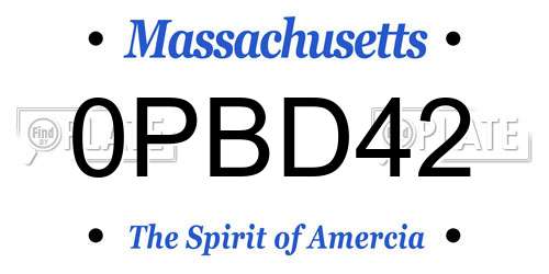 0PBD42 Massachusetts License Plate