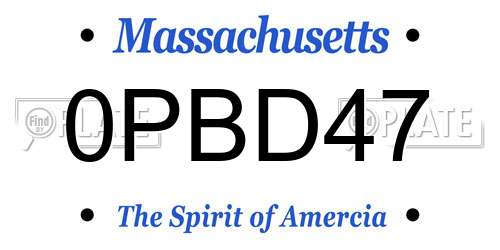 0PBD47 Massachusetts License Plate