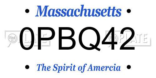 0PBQ42 Massachusetts License Plate