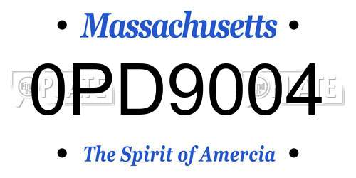 0PD9004 Massachusetts License Plate