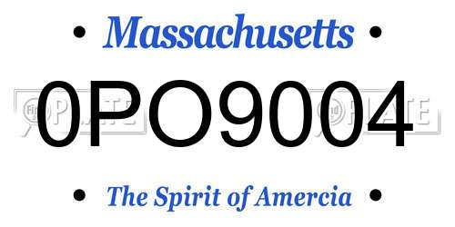 0PO9004 Massachusetts License Plate
