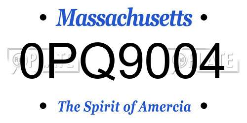 0PQ9004 Massachusetts License Plate