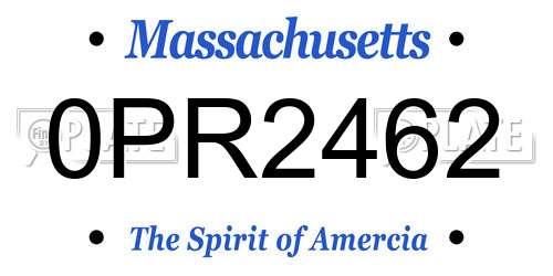0PR2462 Massachusetts License Plate