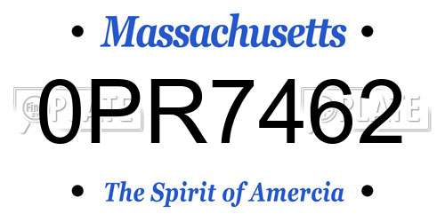 0PR7462 Massachusetts License Plate