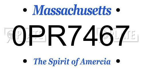 0PR7467 Massachusetts License Plate