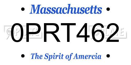 0PRT462 Massachusetts License Plate
