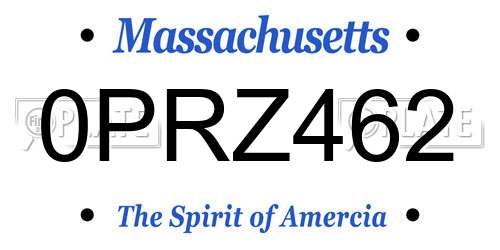 0PRZ462 Massachusetts License Plate