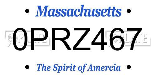 0PRZ467 Massachusetts License Plate
