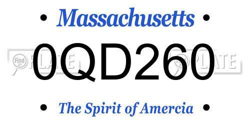0QD260 Massachusetts License Plate