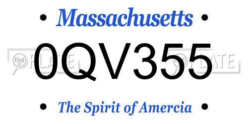 0QV355 Massachusetts License Plate