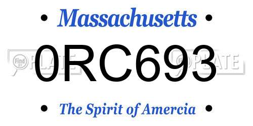 0RC693 Massachusetts License Plate