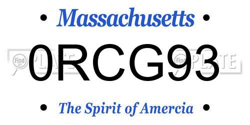 0RCG93 Massachusetts License Plate