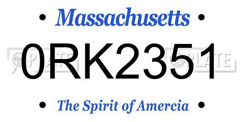 0RK2351 Massachusetts License Plate