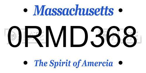 0RMD368 Massachusetts License Plate