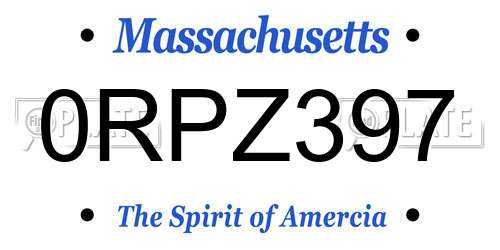0RPZ397 Massachusetts License Plate