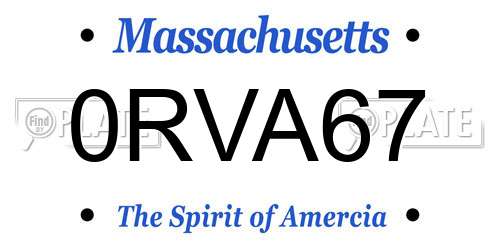 0RVA67 Massachusetts License Plate