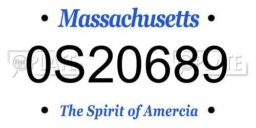0S20689 Massachusetts License Plate