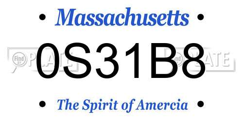 0S31B8 Massachusetts License Plate