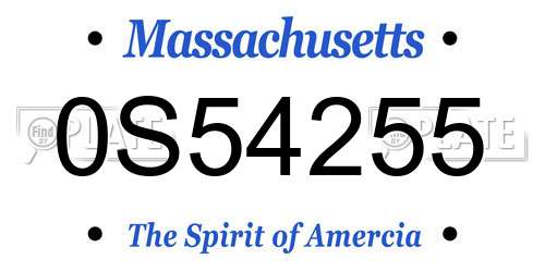 0S54255 Massachusetts License Plate