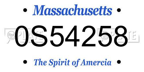 0S54258 Massachusetts License Plate