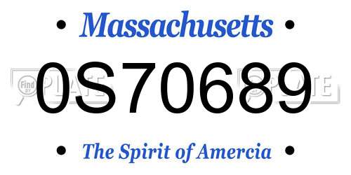 0S70689 Massachusetts License Plate
