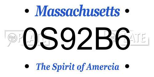 0S92B6 Massachusetts License Plate