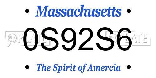 0S92S6 Massachusetts License Plate