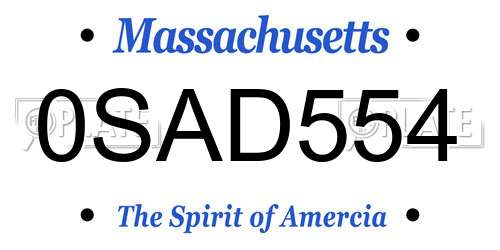 0SAD554 Massachusetts License Plate