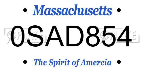 0SAD854 Massachusetts License Plate