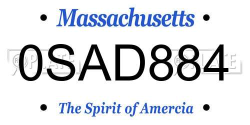 0SAD884 Massachusetts License Plate