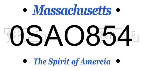 0SAO854 Massachusetts License Plate