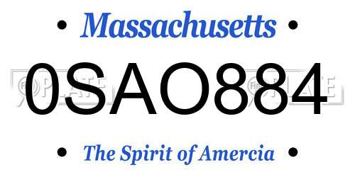 0SAO884 Massachusetts License Plate