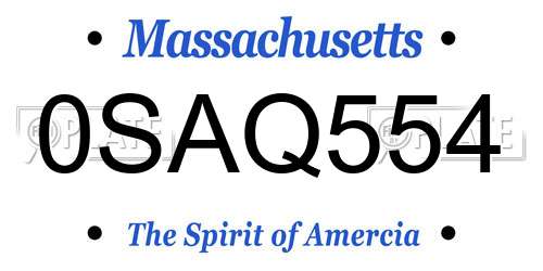 0SAQ554 Massachusetts License Plate