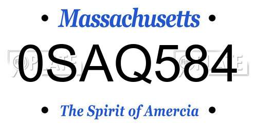 0SAQ584 Massachusetts License Plate