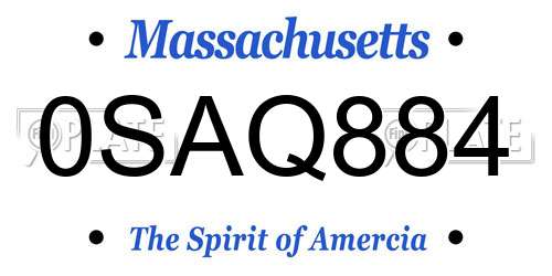 0SAQ884 Massachusetts License Plate