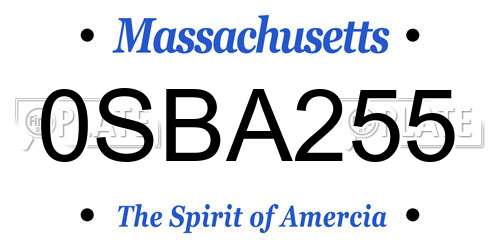 0SBA255 Massachusetts License Plate