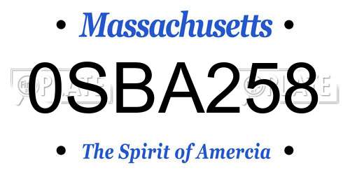 0SBA258 Massachusetts License Plate