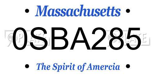 0SBA285 Massachusetts License Plate