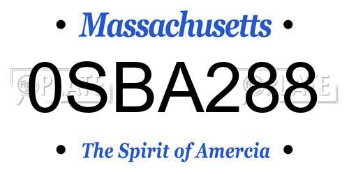 0SBA288 Massachusetts License Plate