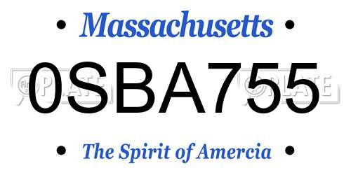 0SBA755 Massachusetts License Plate