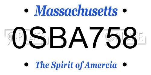 0SBA758 Massachusetts License Plate