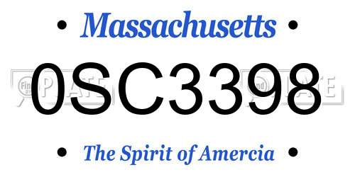 0SC3398 Massachusetts License Plate