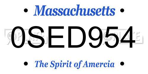 0SED954 Massachusetts License Plate