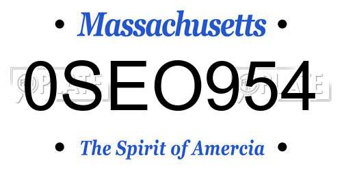 0SEO954 Massachusetts License Plate