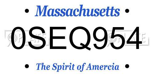 0SEQ954 Massachusetts License Plate