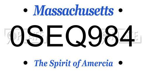 0SEQ984 Massachusetts License Plate
